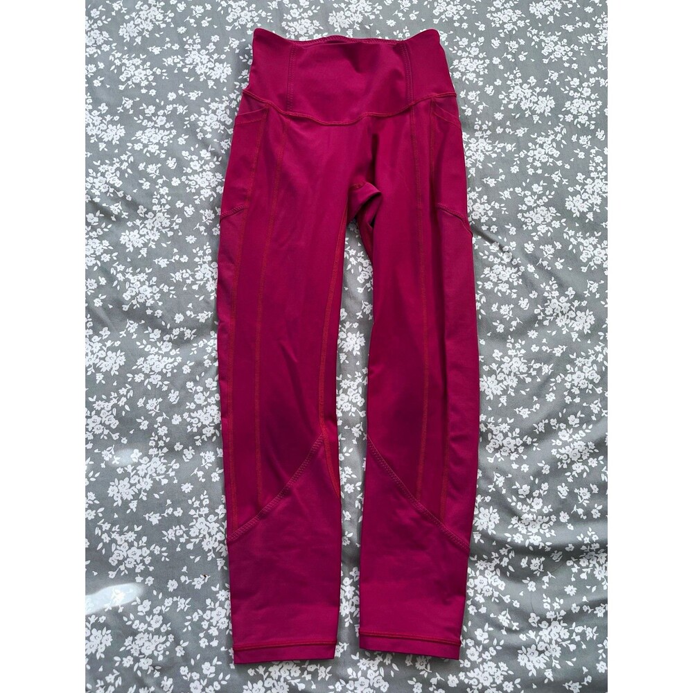 Lululemon All The Right Places Crop Leggings Pockets Pink Berry Rumble Size 4